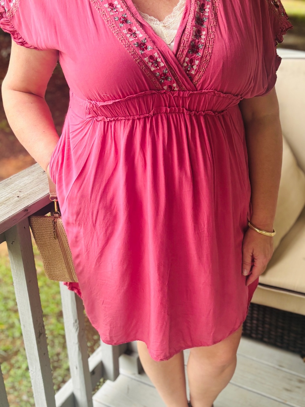 Davi & Dani Pink Embroidered Boho Babydoll Dress 1XL -Dusty/Mauve-y Pink
